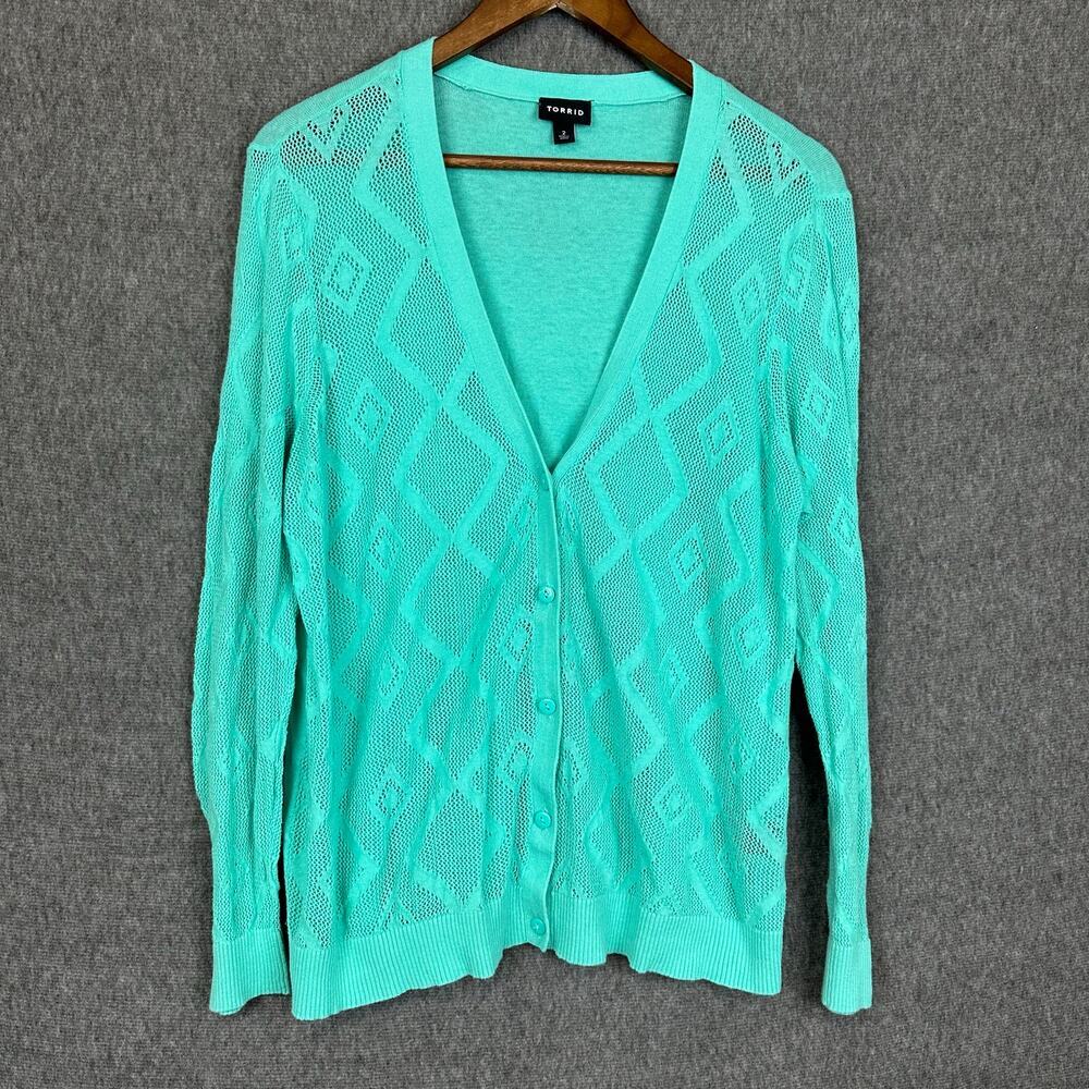 Torrid Aqua Blue Loose Knit Cardigan Plus Sz 2X Statement Piece Easter Office